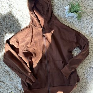Fuzzy and warm, brown simple, basic large women’s soft hoodie. Size large
